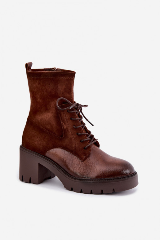 Bottines pour femmes sur talons épais isolées en marron Vinceza 58665