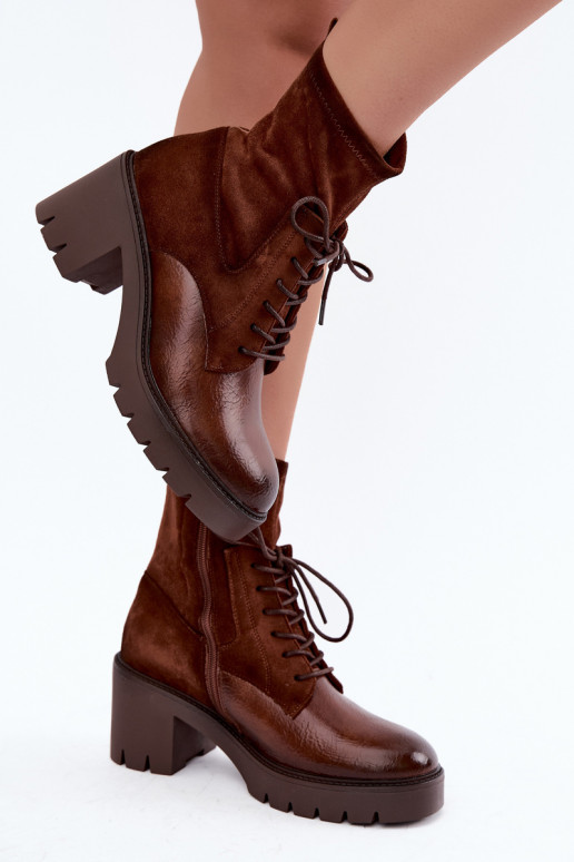 Bottines pour femmes sur talons épais isolées en marron Vinceza 58665