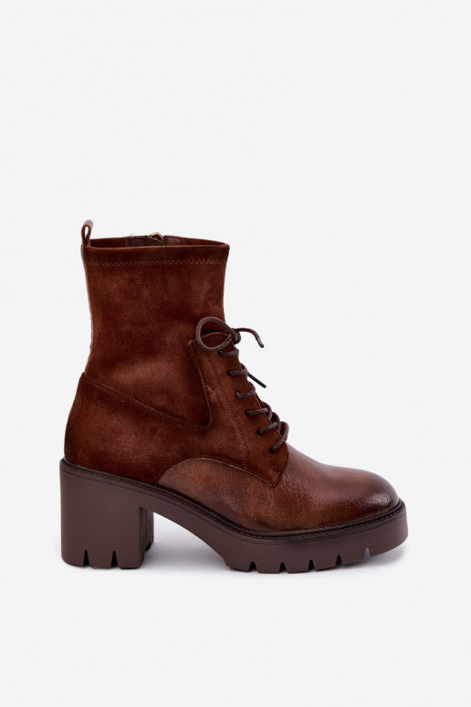 Bottines pour femmes sur talons épais isolées en marron Vinceza 58665