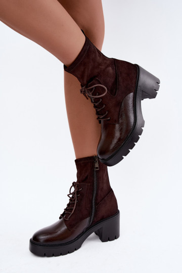 Bottines pour femmes sur talons épais isolées en chocolat Vinceza 58665