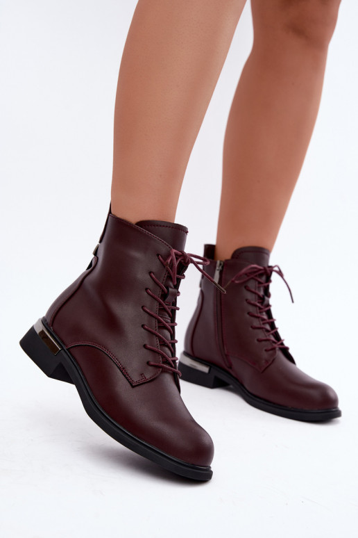 Bottines en cuir isolées avec larges talons en bordeaux Vinceza 86450