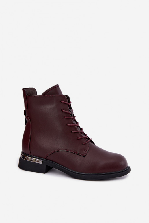 Bottines en cuir isolées avec larges talons en bordeaux Vinceza 86450