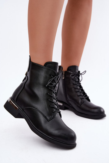 Bottines en cuir isolées avec larges talons en noir Vinceza 86450
