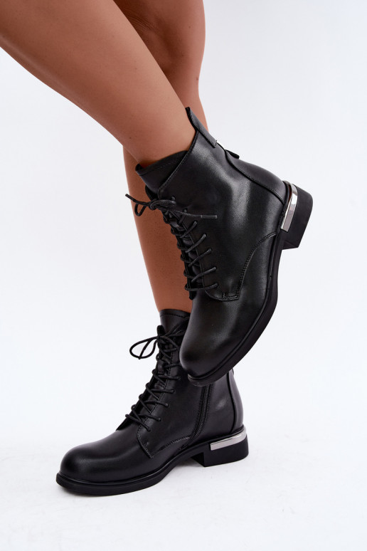 Bottines en cuir isolées avec larges talons en noir Vinceza 86450