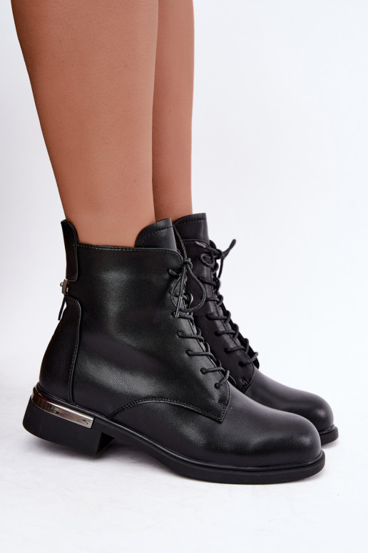 Bottines en cuir isolées avec larges talons en noir Vinceza 86450