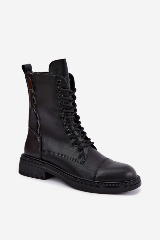 Bottines en cuir isolées de type bottes en noir Vinceza 86443