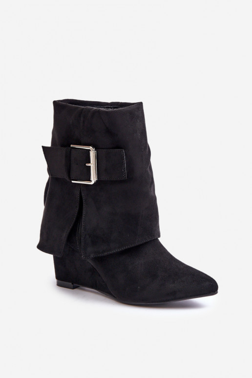 Enkellaarsjes met platform en gespen van faux suede in zwart Vortinia