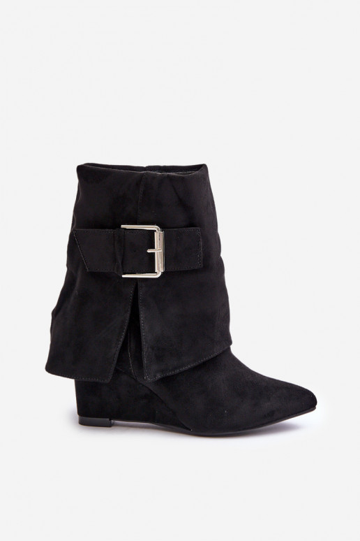 Enkellaarsjes met platform en gespen van faux suede in zwart Vortinia