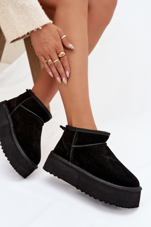 Dames sneeuwlaarzen van faux suede in zwart