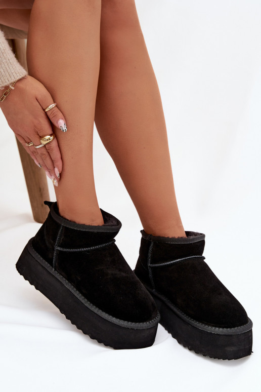 Dames sneeuwlaarzen van faux suede in zwart