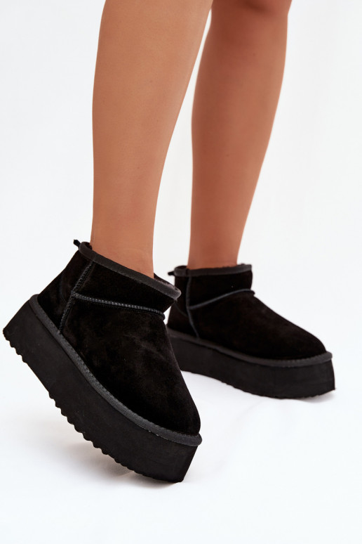 Bottes de neige pour femmes en daim synthétique noir