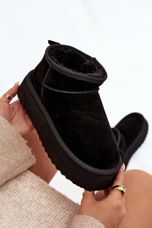 Damen Schneestiefel aus Kunstveloursleder in Schwarz