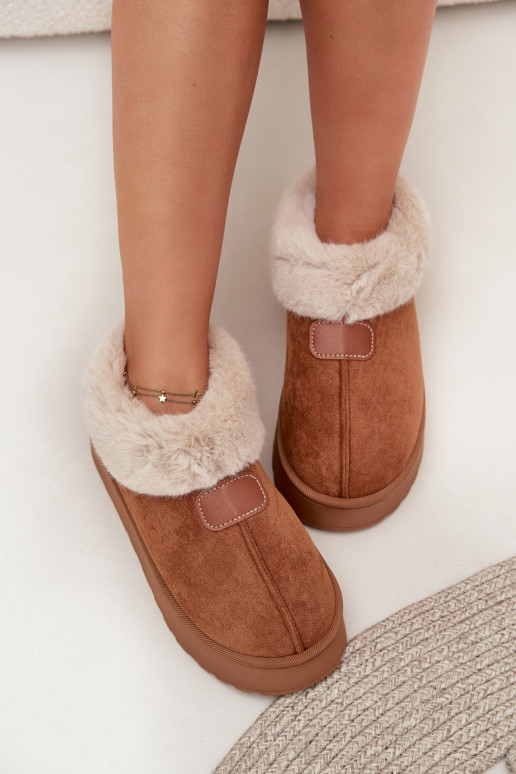 Damen Schneestiefel mit Plattform und Fell in brauner Farbe Calyra