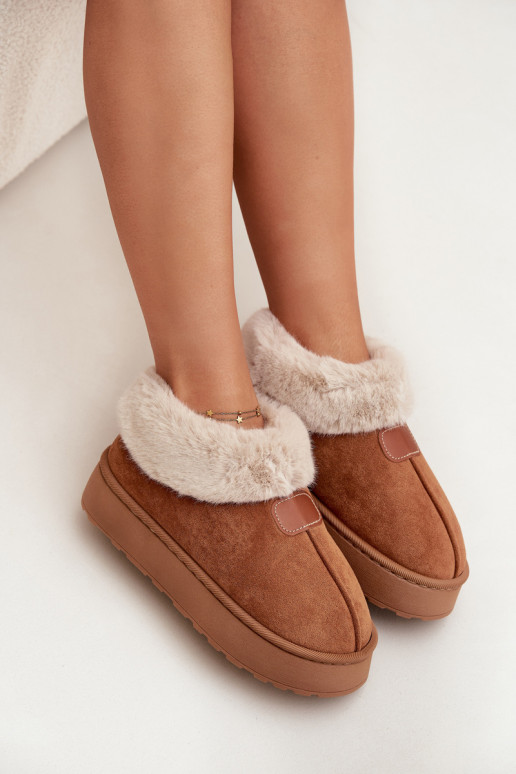 Damen Schneestiefel mit Plattform und Fell in brauner Farbe Calyra