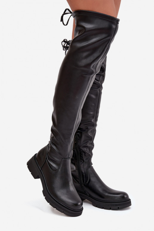 Damen Stiefel über dem Knie mit stilvollen Details in schwarzer Farbe Rylissa
