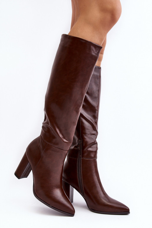 Bottes brunes pour femmes jusqu'au genou avec talons Fiminna