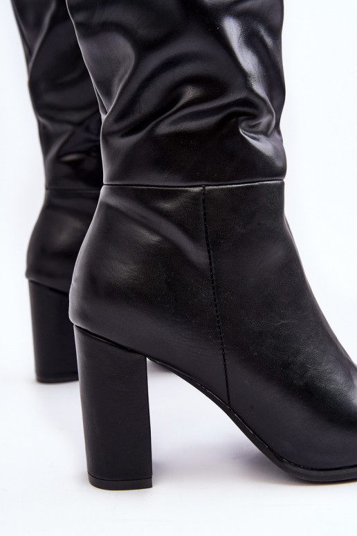 Schwarze kniehohe Damenstiefel mit Absatz Fiminna