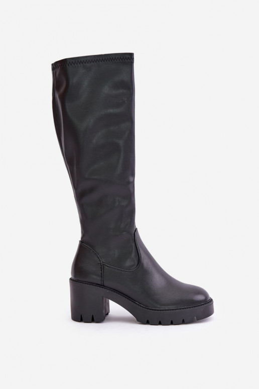 Schwarze kniehohe Stiefel aus Kunstleder mit Absatz Vinceza 58332