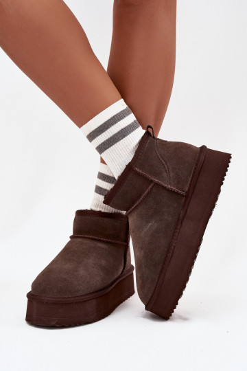 Dames sneeuwlaarzen van faux suede met platform Vinceza 97962 in chocolade kleur