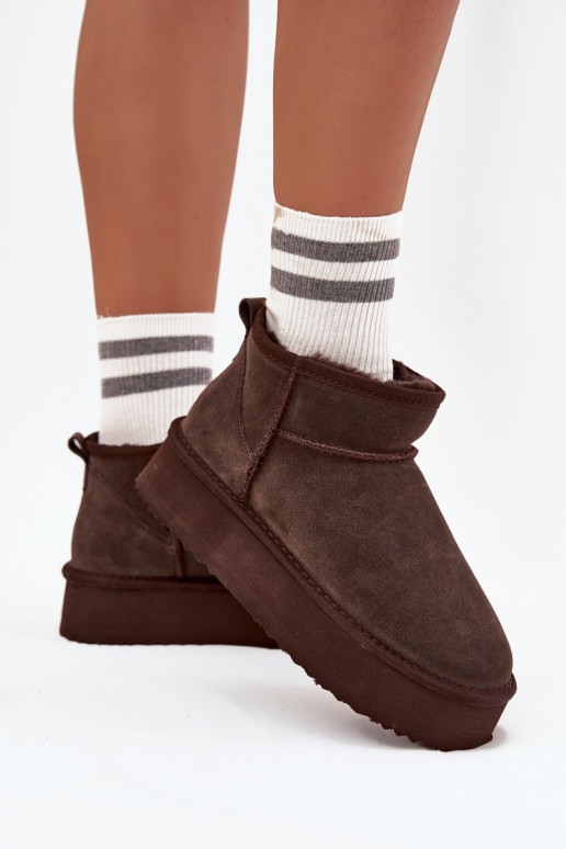 Dames sneeuwlaarzen van faux suede met platform Vinceza 97962 in chocolade kleur
