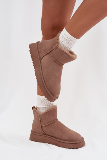 Zandkleurige sneeuwlaarzen van faux suede met isolatie en bontvoering Vinceza 97961