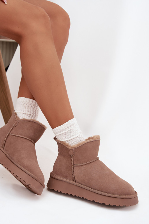Zandkleurige sneeuwlaarzen van faux suede met isolatie en bontvoering Vinceza 97961