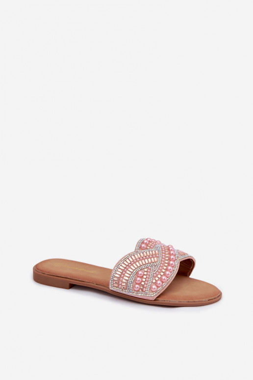Roze versierde slippers met brede hakken Dovima