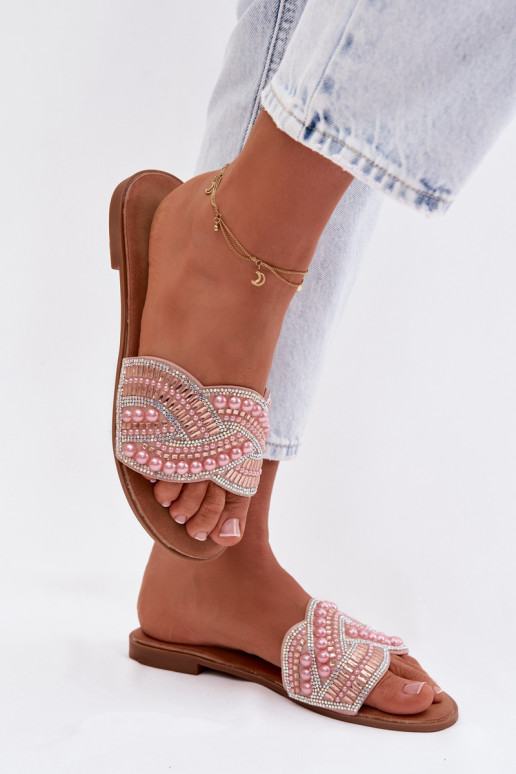 Roze versierde slippers met brede hakken Dovima
