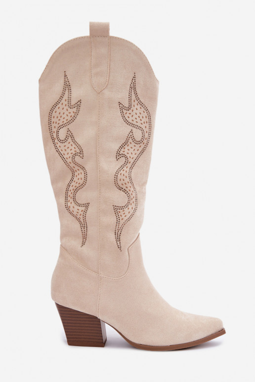Bottes hautes de style cowboy en ivoire avec décoration sur la tige Greyla