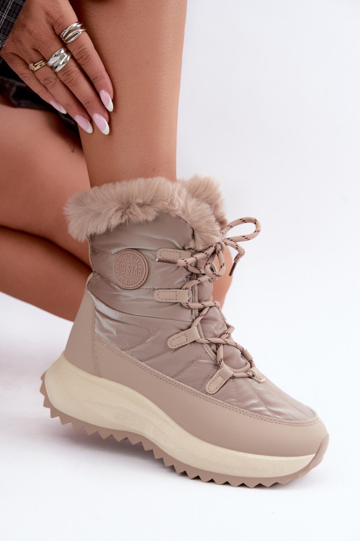 Zandkleurige sneeuwlaarzen met platform en bont Big Star UU274221