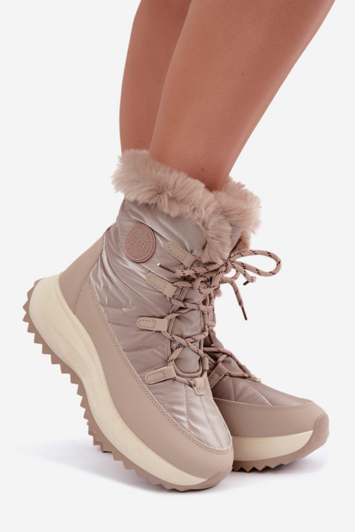 Zandkleurige sneeuwlaarzen met platform en bont Big Star UU274221
