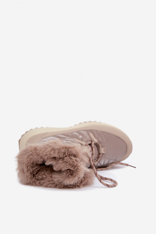 Zandkleurige sneeuwlaarzen met platform en bont Big Star UU274221