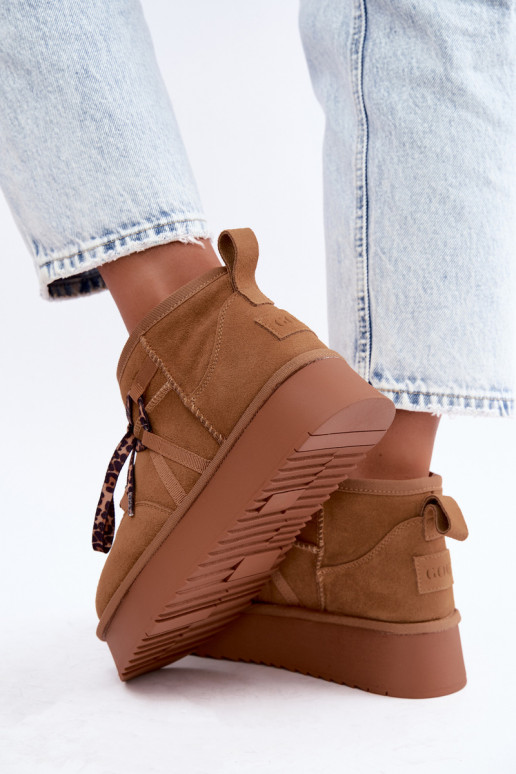 Braune Kunstveloursleder-Schneestiefel mit Plattform und stilvollen Details GOE UU2N4920