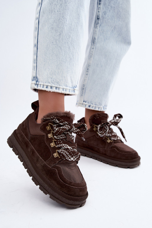 Sneeuwlaarzen met veters van faux suede GOE UU2N4921 CzekoladoĮe