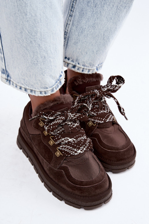 Schneestiefel mit Schnürsenkeln aus Kunstveloursleder GOE UU2N4921 CzekoladoĮe