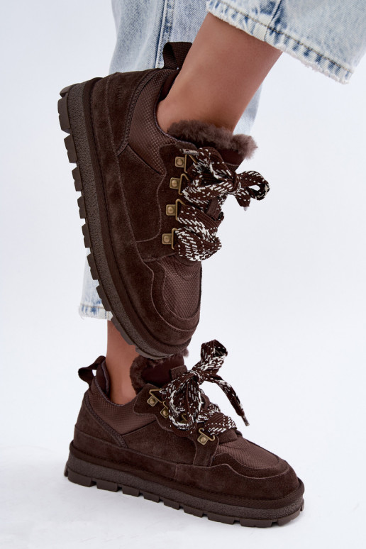 Bottes de neige avec lacets en faux daim GOE UU2N4921 CzekoladoĮe