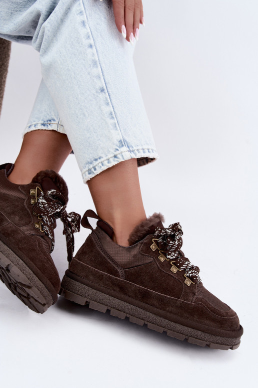 Sneeuwlaarzen met veters van faux suede GOE UU2N4921 CzekoladoĮe