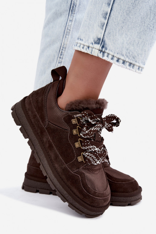 Sneeuwlaarzen met veters van faux suede GOE UU2N4921 CzekoladoĮe