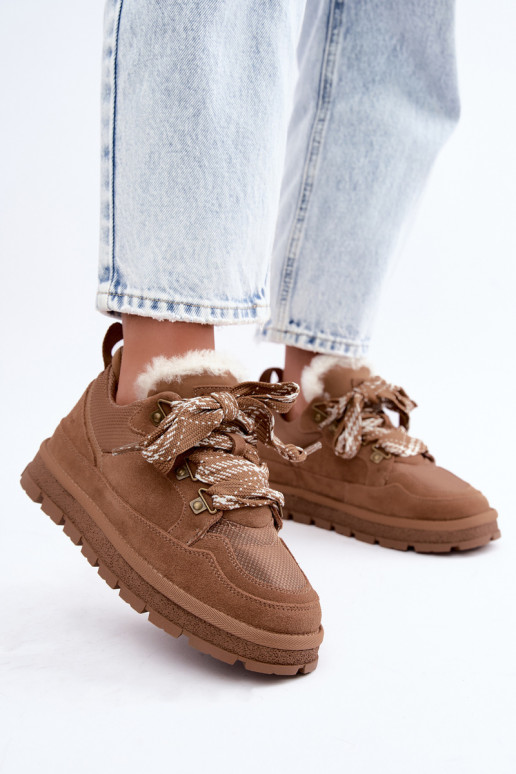 Bruine sneeuwlaarzen met veters van faux suede GOE UU2N4922