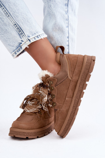 Braune Schneestiefel mit Schnürsenkeln aus Kunstveloursleder GOE UU2N4922 2
