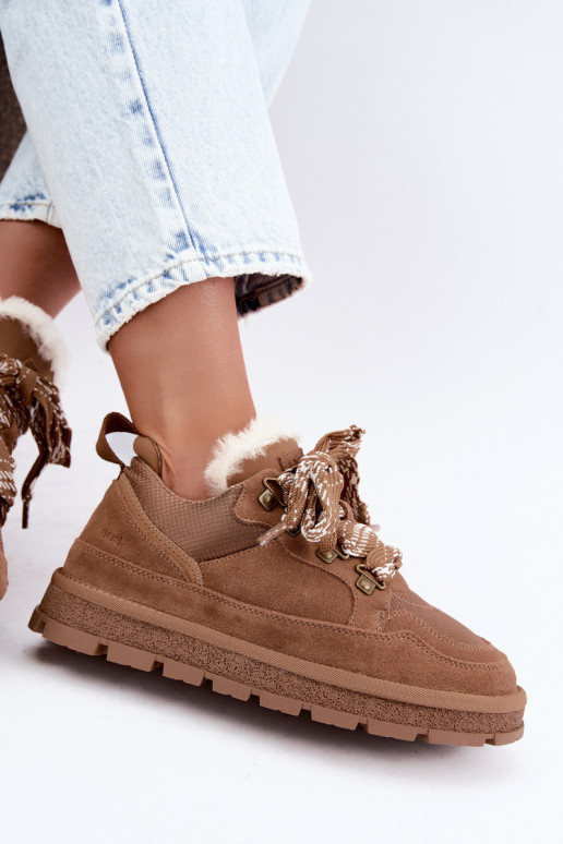 Bruine sneeuwlaarzen met veters van faux suede GOE UU2N4922