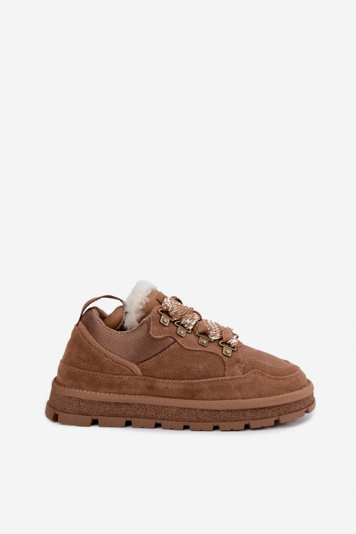Braune Schneestiefel mit Schnürsenkeln aus Kunstveloursleder GOE UU2N4922