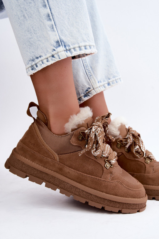 Braune Schneestiefel mit Schnürsenkeln aus Kunstveloursleder GOE UU2N4922