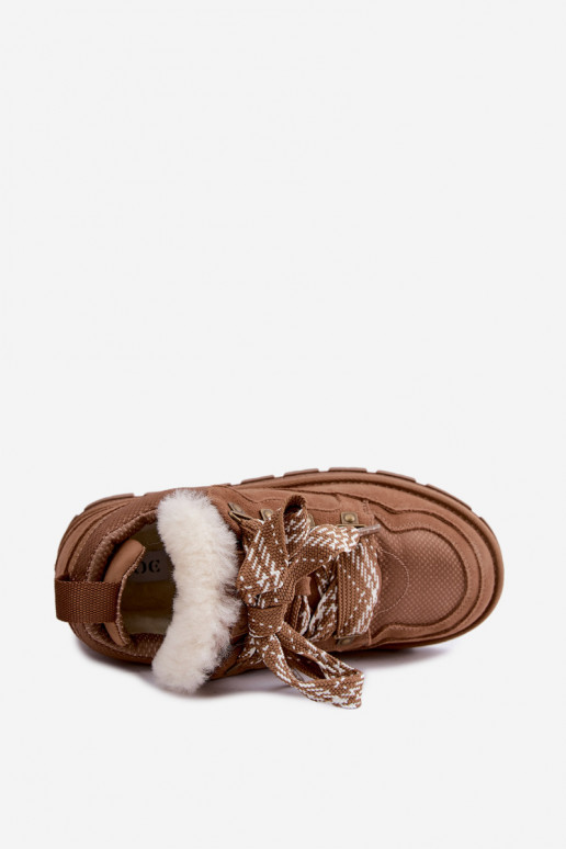 Bruine sneeuwlaarzen met veters van faux suede GOE UU2N4922
