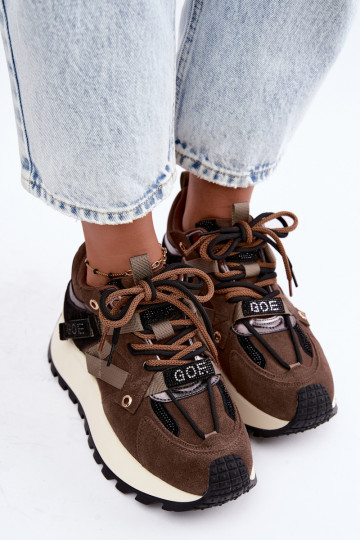 Bruine sneakers van faux suede met platform GOE UU2N4001