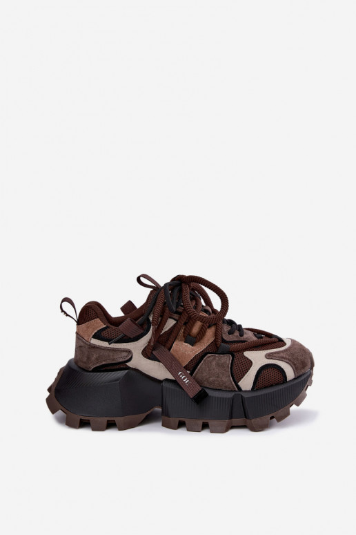 Bruine sneakers van faux suede met platform en dubbele veters GOE UU2N4012