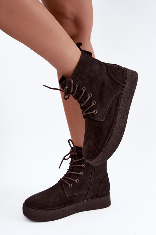 Geïsoleerde enkellaarsjes van faux suede Sergio Leone BT-30 CzekoladoĮe