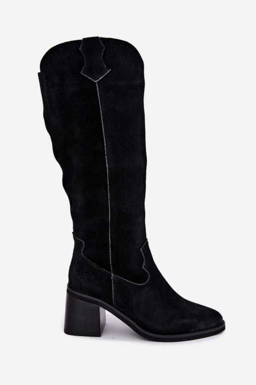 Zwarte faux suede cowboy-stijl kniehoge laarzen met hakken Vinceza 133103