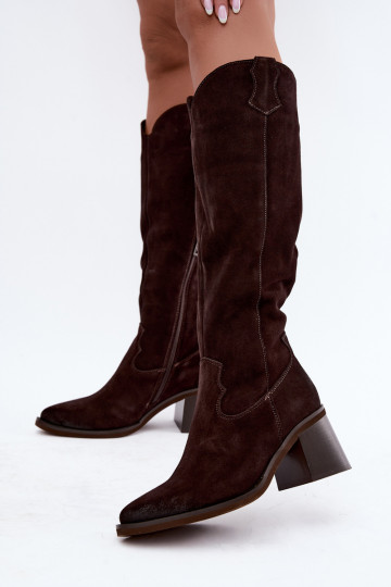 Kunstveloursleder Cowboy-Stiefel mit Absatz Vinceza 133103 schokoladenbraun 2