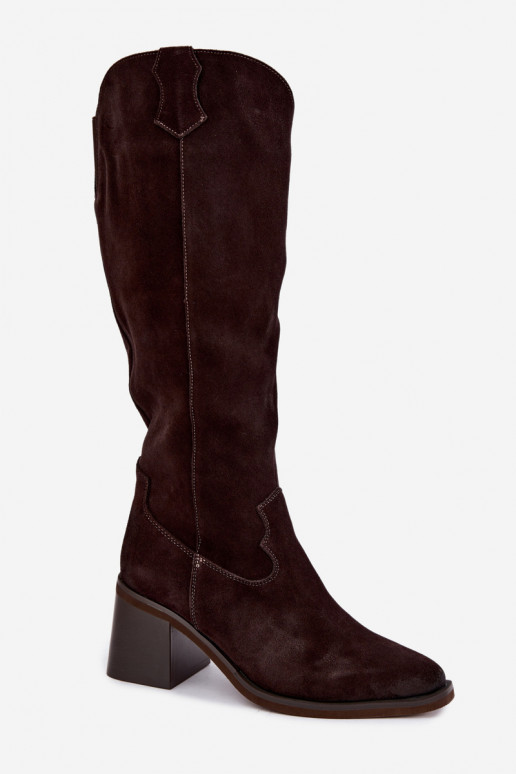 Faux suede cowboy laarzen met hakken Vinceza 133103 chocolade
